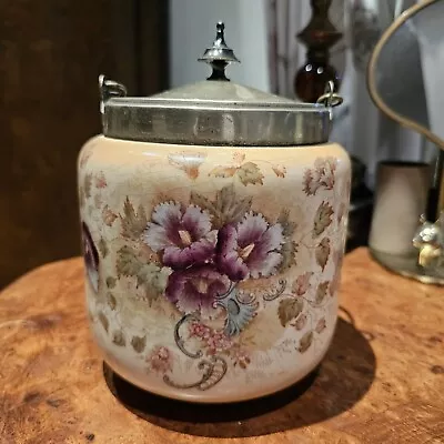 Buy Crown Devon Silver & Porcelain Biscuit Jar, Antique Circa 1900, Excellent • 29.99£