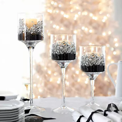 Buy Set Of 3 Tall Glass Pillar Candle Holders Wedding Centrepiece Tealight Candles • 12.94£