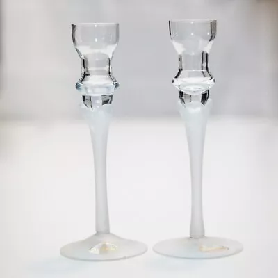 Buy 2x Colonial Glass Candle Holder With Frosted Glass Stem • 11.99£