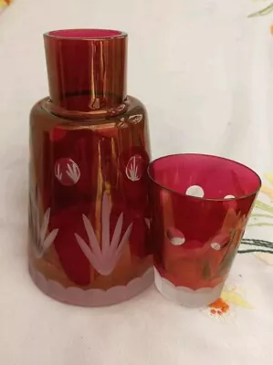 Buy Vintage Laura Ashley Cranberry Glass Bedside Tumble Up / Water Decanter • 25£