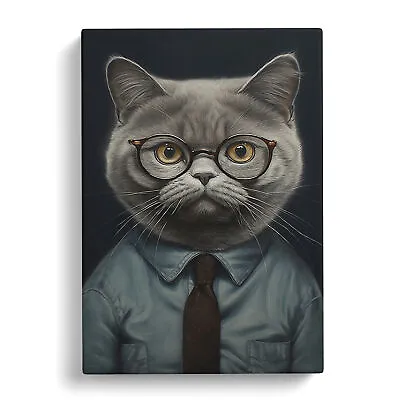 Buy British Shorthair Cat With Glasses Canvas Wall Art Print Framed Picture Decor • 29.95£