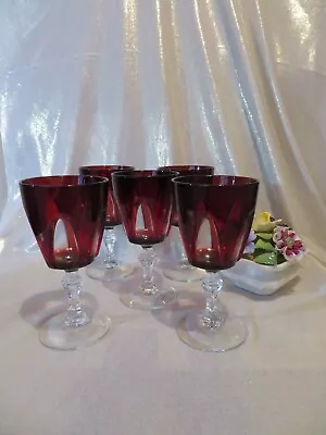 Buy Five Vintage Ruby Red French Crystal Cut To Clear Glasses • 30£