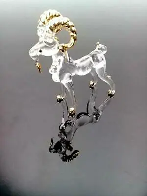 Buy Goat HandBlown Clear Glass Figurine Zodiac Animal Miniature Collectible Gold Art • 24£
