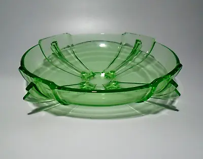 Buy Vintage Art Deco Stolzle Green Glass Fruit Bowl, Fins • 17.95£