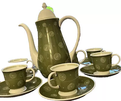 Buy Rare Susie Cooper Coffee Service Olive Green White Swirl Pattern 1950s • 65£