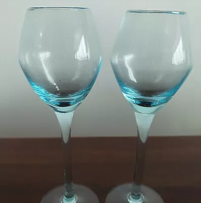Buy Vintage | 1950s Blue Glass Liqueur Glasses | Beautiful Dainty Vintage Glassware • 9.50£