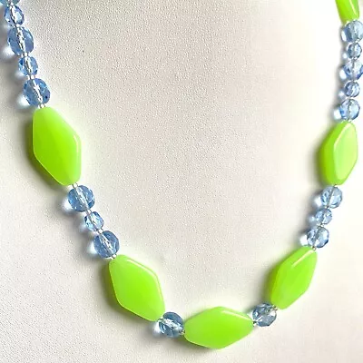 Buy Vaseline Necklace 20'' Uranium Glass Czech Old Beads Women`s Jewelry • 40.37£