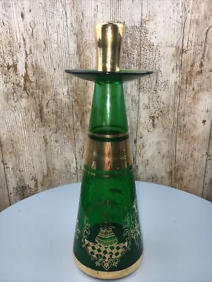 Buy Bohemian Green And Gold Glass Candle Holder 26cm High • 10£
