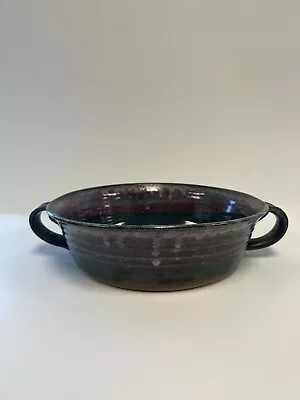 Buy Handmade Pottery Serving Deep Dish Bowl With 2 Handles Gray And Purple Tones Uni • 47.42£