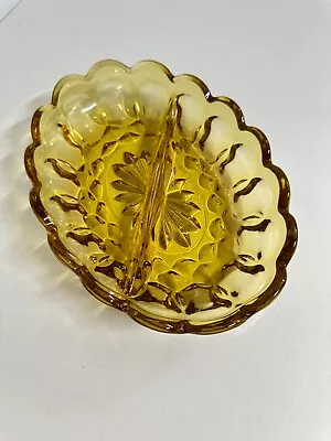 Buy 1970's Amber Anchor Hocking Divided Fairfield Serving Relish Dish Scalloped Edge • 14.16£