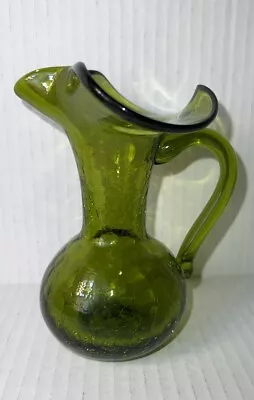Buy Green Crackle Glass Vase Pitcher 5 Inches Tall, Hand Blown • 9.42£