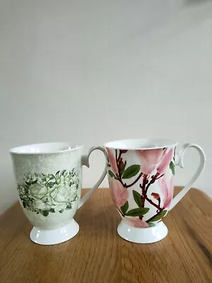 Buy 2 Marks And Spencer Beauty Mugs. Porcelain Footed. Pink Green White Floral  • 10.75£