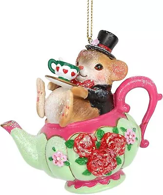 Buy Gisela Graham Mouse In Teapot Hanging Christmas Decoration With Gold Twine • 12.99£
