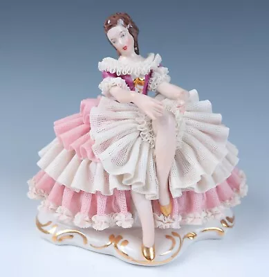 Buy Larger Vintage Dresden Lace Seated Lady Ballerina Dancer Figurine German • 97.81£