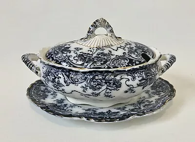 Buy Antique Chatsworth 1790 Keeling And Co  Soup Bowl Blue White Gold Plate • 40£