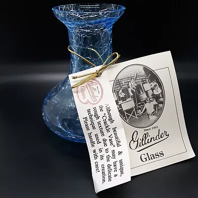 Buy Vintage Rare Gillinder Clear Blue Crackle Glass Vase 5 Inches Tall • 56.78£