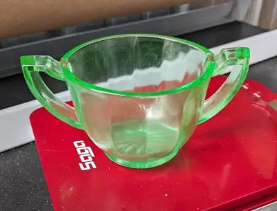 Buy Vintage Green Depression Glass Paneled Sugar Bowl Double Handle • 10.05£