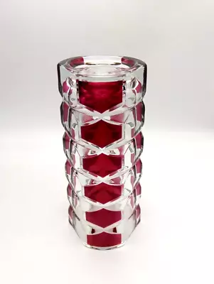 Buy Fabulous Vintage Cylinder Vase Bohemian Czech Cranberry And Clear • 8.99£