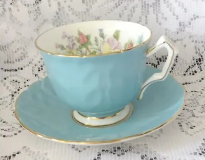 Buy Vintage Aynsley Wild Tudor Turquoise Fluted Cup & Saucer - Made In England  • 12£