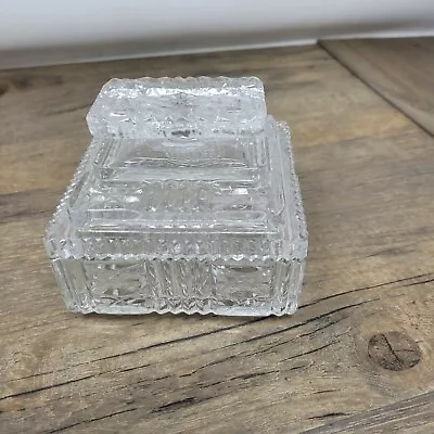 Buy Clear Crystal Glass Rectangular Storage Jar With Lid Vintage • 11.99£