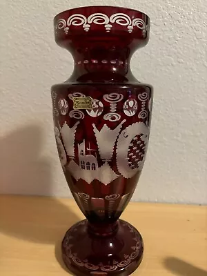 Buy Egermann Ruby Red Cut To Clear Glass Vase Signed Czech Bohemian 12 1/4'' Tall • 131.12£