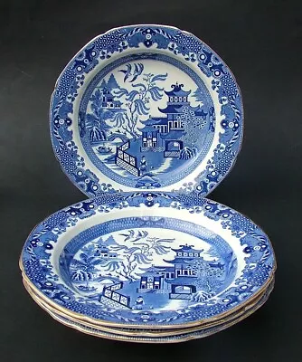 Buy FOUR Burleigh Ware Vintage 1930's  Ceramic Blue Willow Rim Soup Bowls 24.5cm • 25£