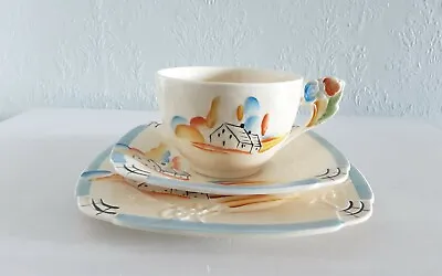 Buy 1930s Grindley Pottery Art Deco Cup, Saucer & Plate Hanpainted Cottage & Florals • 35£
