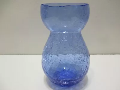 Buy Vintage Hand Crafted Crackle Glass Vase Blue Flat Smooth Polished Rim 5 1/2  T • 21.19£