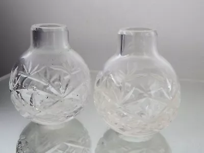 Buy 2 Mini Round Bulb Shaped Clear Cut Glass Vases Vintage Salt Pepper Bud Pots Jars • 9.99£