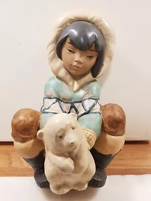 Buy Lladro  Poor Little Bear  (1991) Gres Eskimo Girl Figurine H8  X W5  Vgc • 145£