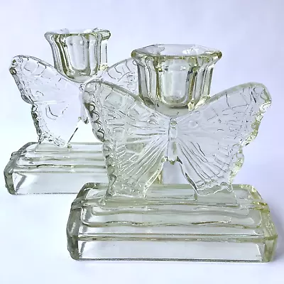 Buy Bagley Glass Butterfly Candlesticks 3003 Yellow Tint Pressed Art Deco 1930s • 20£