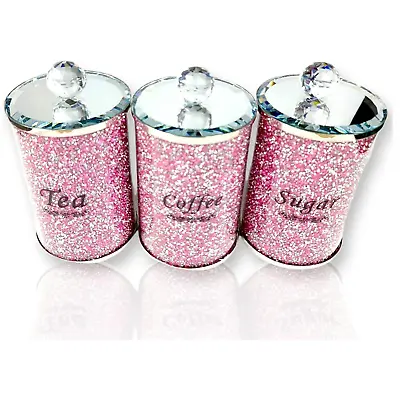 Buy Xxl Diamond Crushed Pink Crystal Filled Tea Coffee Sugar Canister Jars Storage • 29.99£
