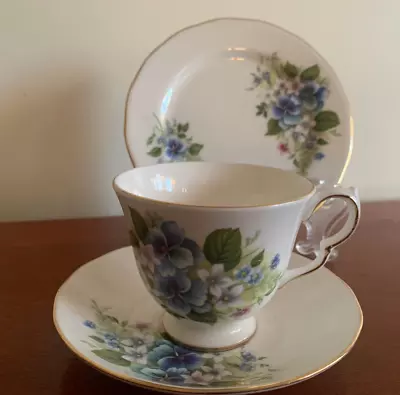 Buy Vintage Queen Anne Bone China -  Blue Pansies - Tea Cup,Saucer & Side Plate Trio • 4.45£