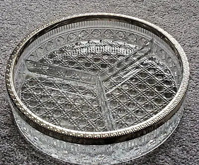 Buy Vintage Glass Divided Serving Nibble Dish With Silver Plate Rim • 12£