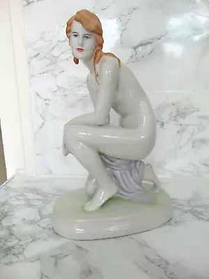 Buy Zsolnay Pecs Porcelain Figurine Of  Naiad  Crouching Bather, Deco Style 1970 • 95£