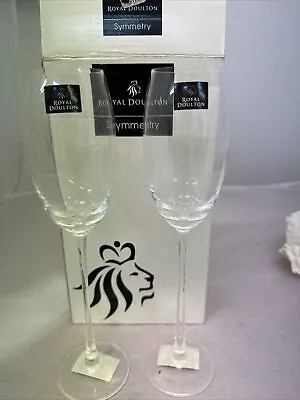 Buy Pair  Elegant Royal Doulton Symmetry Champagne Flutes Glasses Boxed • 20£