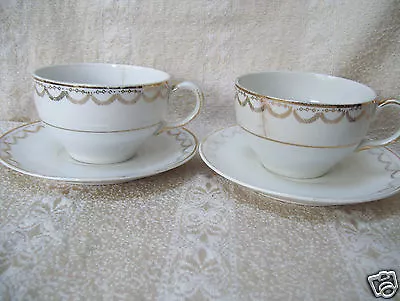 Buy Antique Pope Gosser China Gold Trim Two Sets  CUPS & SAUCERS SET Made In USA • 9.60£