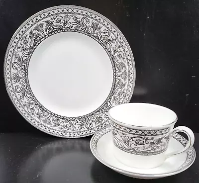 Buy 3 Pc Wedgwood Contrasts Florentine Salad Plate Flat Cup Saucer Black England Lot • 94.71£