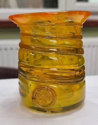 Buy Mdina Malta Vintage Orange & Yellow Glass Trailed Vase Maltese Cross, Signed • 24£
