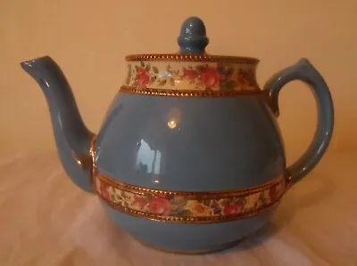 Buy Antique Pottery Teapot Vibrant Blue With Pretty Chintz Flower Rose Trim Floral • 29.99£