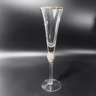 Buy Clear Champagne Goblet With Gold & Diamond Ball Stem And Gold Trim Glass • 14.23£