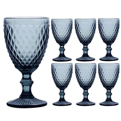 Buy BOX OF 6 - SIDARI BLUE Vintage RED WINE GLASSES 6pc Coloured Glassware 350ml • 29.99£