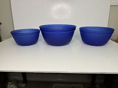 Buy VTG 3 Piece Set Anchor Hocking Frosted Cobalt Blue Glass Mixing Nesting Bowls - • 28.34£