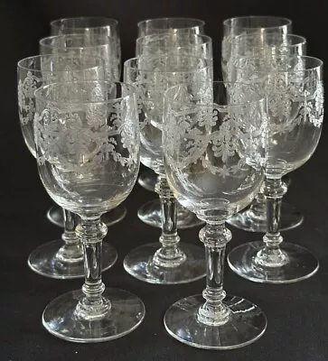 Buy Antique Set Of 11 Baccarat Crystal 5-1/2  Claret Wine Glasses Goblets Etched Cut • 863.13£