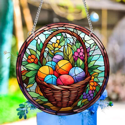 Buy  Easter Ornaments Acrylic Spring Door Hanger Stained Glass Window Hanging Wreath • 10.25£