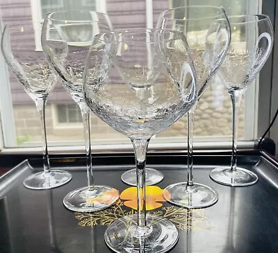 Buy Pier 1 Reflections Crackle Water Balloon Wine Glass Hand Blown 3 Sizes Set Of 6 • 75.89£
