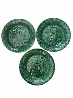 Buy Early Wedgwood Green Glazed Majolica Vine Leaf Plates X 3 • 15£