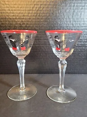 Buy Set Of 2 Vintage Libbey Pickwick Bartender Scene Cordial Glasses Stemware 1940's • 19.28£
