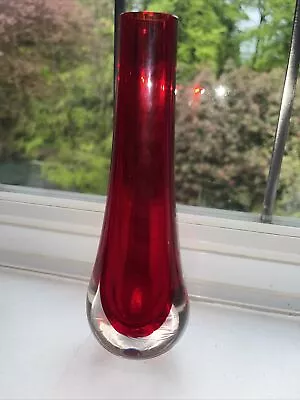 Buy Whitefriars Ruby Red Stem Vase - 21cm With Round Flaw • 5£