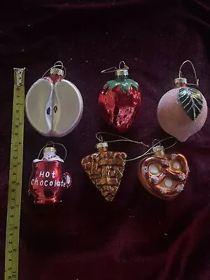 Buy 6 Colourful Multicoloured Glass XMAS  Tree Bauble Decorations PASTRIES /FRUIT • 14.99£